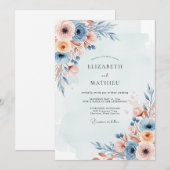 Dusty Blue Misty Botanical Wedding Kaart (Voorkant / Achterkant)