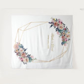 Dusty Blue Misty Roos Floral Gold Photo Booth Prop Wandkleed (Voorkant (horizontaal))