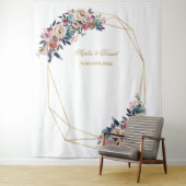 Dusty Blue Misty Roos Floral Gold Photo Booth Prop Wandkleed (In situ)