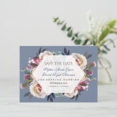 Dusty Blue Misty Roos Floral Save the Date (Staand voorkant)