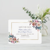 Dusty Blue Misty Roos Floral Save the Date (Staand voorkant)