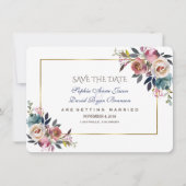 Dusty Blue Misty Roos Floral Save the Date (Voorkant)
