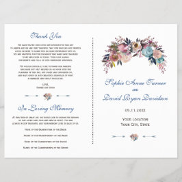 Dusty Blue Misty Roos Floral Wedding Programme Flyer