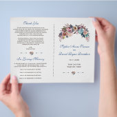 Dusty Blue Misty Roos Floral Wedding Programme Flyer (Hand)