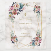 Dusty Blue Misty Roos Flowers Gold Christening Wijn Etiket (Enkel label)
