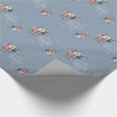 Dusty Blue Misty Roos Flowers Gold Lijst Wedding Cadeaupapier (Hoek)