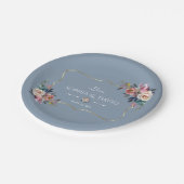 Dusty Blue Misty Roos Flowers Gold Wedding Papieren Bordje (Gekanteld)