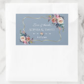 Dusty Blue Misty Roos Flowers Gold Wedding Rechthoekige Sticker (Tas)