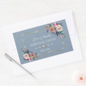 Dusty Blue Misty Roos Flowers Gold Wedding Rechthoekige Sticker (Envelop)