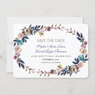 Dusty Blue Misty Roos, met de vermelding Save the  Save The Date