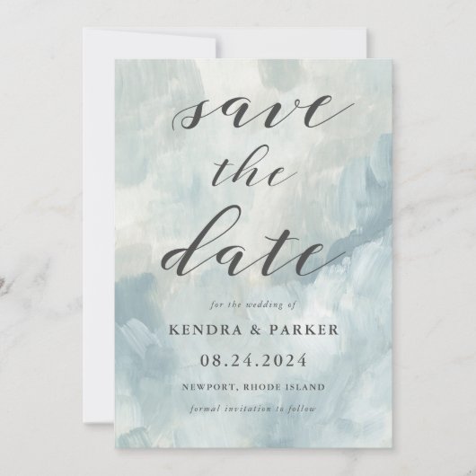 Dusty Blue Modern Abstract Save the Date (Voorkant)
