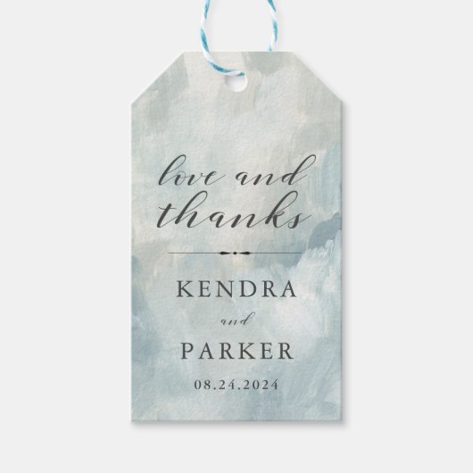 Dusty Blue Modern Abstracte penseelstreken Harteli Cadeaulabel (Voorkant)