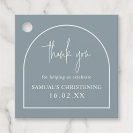 Dusty Blue Modern Arch Minimalist Christening Bedankjes Labels