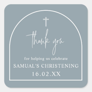 Dusty Blue Modern Arch Minimalist Christening Vierkante Sticker