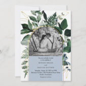 Dusty Blue modern arch tuinfotobruiloft Kaart (Voorkant)