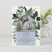 Dusty Blue modern arch tuinfotobruiloft Kaart (Staand voorkant)