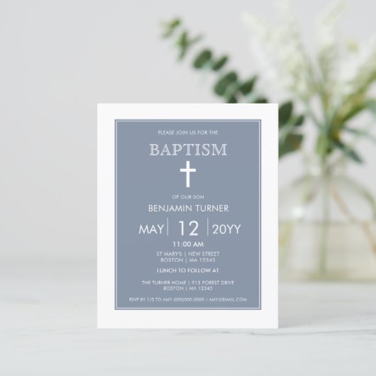 Dusty Blue | Modern Baptism Invitation (Staand voorkant)