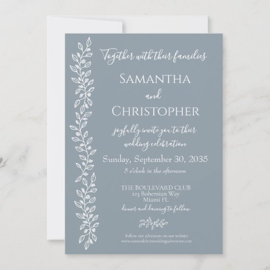 Dusty Blue Modern Boho Botanical Minimal Wedding Kaart (Voorkant)