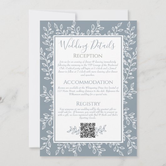 Dusty Blue Modern Boho Botanical Minimal Wedding Kaart (Achterkant)