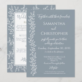 Dusty Blue Modern Boho Botanical Minimal Wedding Kaart