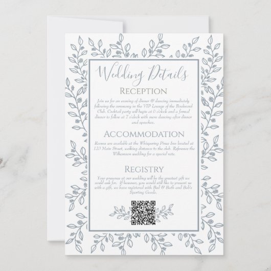 Dusty Blue Modern Boho Botanical Minimal Wedding Kaart (Achterkant)