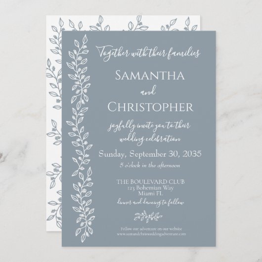 Dusty Blue Modern Boho Botanical Minimal Wedding Kaart (Voorkant / Achterkant)