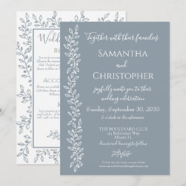 Dusty Blue Modern Boho Botanical Minimal Wedding Kaart