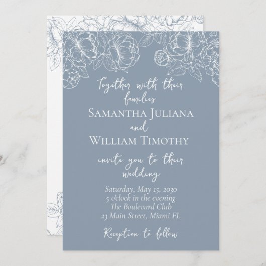 Dusty Blue Modern Boho Classic Minimalist Wedding Kaart (Voorkant / Achterkant)