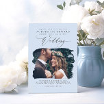 Dusty Blue Modern Boho Wedding Photo Uitnodiging<br><div class="desc">Romantische moderne en minimale huwelijksfotouitnodigingen</div>