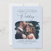 Dusty Blue Modern Boho Wedding Photo Uitnodiging (Voorkant)