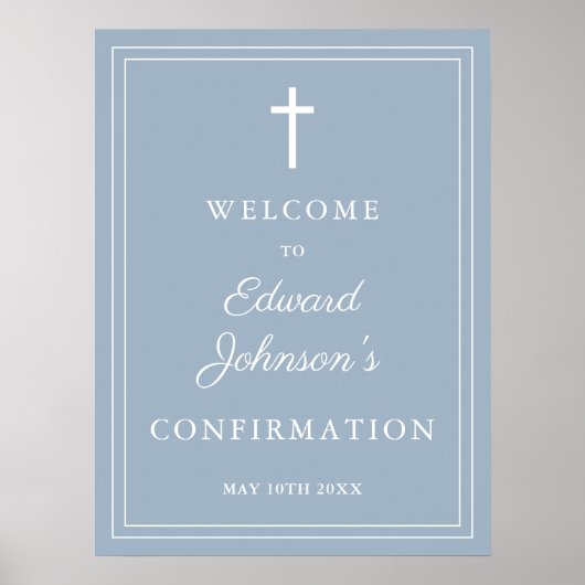 Dusty Blue Modern Border Bevestiging Welkomstbord Poster (Voorkant)