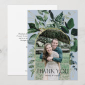 Dusty Blue Modern Botanical Greenery fotobruiloft Bedankkaart (Voorkant / Achterkant)