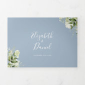 Dusty Blue Modern Botanical Greenery Photo Wedding Drieluik Uitnodiging (Cover)