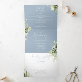 Dusty Blue Modern Botanical Greenery Photo Wedding Drieluik Uitnodiging (Binnen)