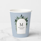 Dusty Blue Modern Botanical monogrammed bruiloft Papieren Bekers (Achterkant)