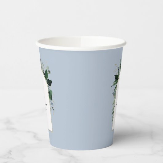 Dusty Blue Modern Botanical monogrammed bruiloft Papieren Bekers (Links)