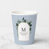 Dusty Blue Modern Botanical monogrammed bruiloft Papieren Bekers (Voorkant)