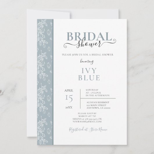 Dusty Blue, Modern Bridal Shower Invitation Kaart (Voorkant)