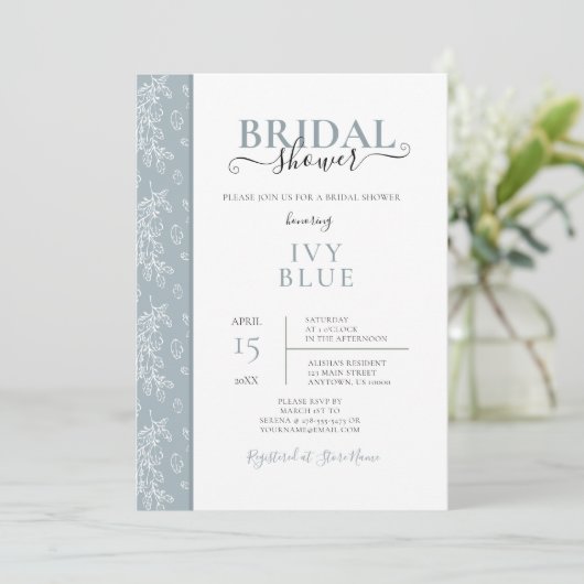 Dusty Blue, Modern Bridal Shower Invitation Kaart (Staand voorkant)