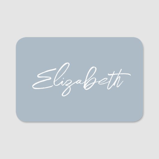Dusty Blue Modern Brush Script Naamplaatje (Voorkant)
