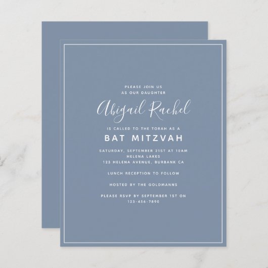 Dusty Blue Modern Budget Bat Mitzvah (Voorkant / Achterkant)
