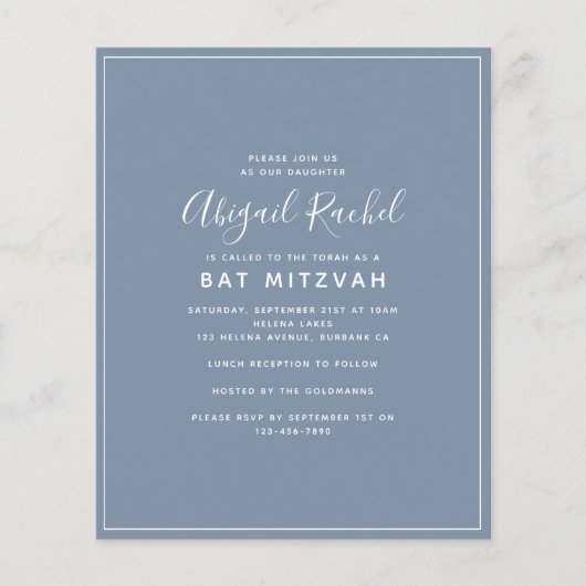 Dusty Blue Modern Budget Bat Mitzvah (Voorkant)