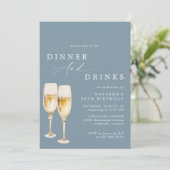 Dusty Blue | Modern Champagne verjaardagsdiner Kaart (Staand voorkant)