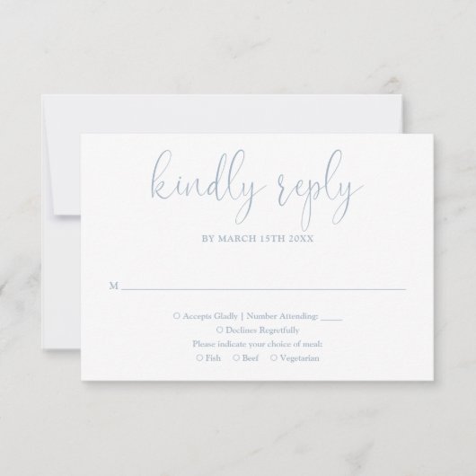 Dusty Blue Modern Chic Elegant Script Wedding RSVP Kaartje (Voorkant)