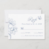 Dusty Blue Modern Classic Floral Wedding  RSVP Kaartje (Voorkant)