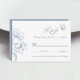 Dusty Blue Modern Classic Floral Wedding RSVP Kaartje
