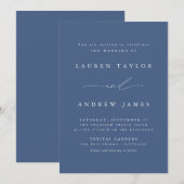 Dusty Blue Modern Classic Wedding Invitation 1 Kaart (Voorkant / Achterkant)