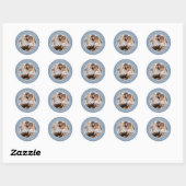 Dusty Blue Modern Dank u Huwelijksfoto Favor Ronde Sticker (Vel)