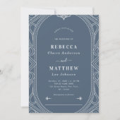 Dusty Blue  Modern Deco Geometric Wedding Kaart (Voorkant)