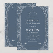 Dusty Blue  Modern Deco Geometric Wedding Kaart (Voorkant / Achterkant)